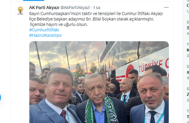 AK Parti Akyazı İlçe Başkanlığı, Bilal Soykan’ın adaylığını ilan etti