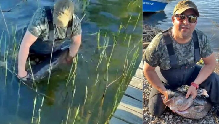 Sapanca Gölü’nde 24 kiloluk balık yakaladı